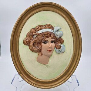 Duncan Ceramics Bas-Relief Plaster Mold Cameo Woman With Blue Bow